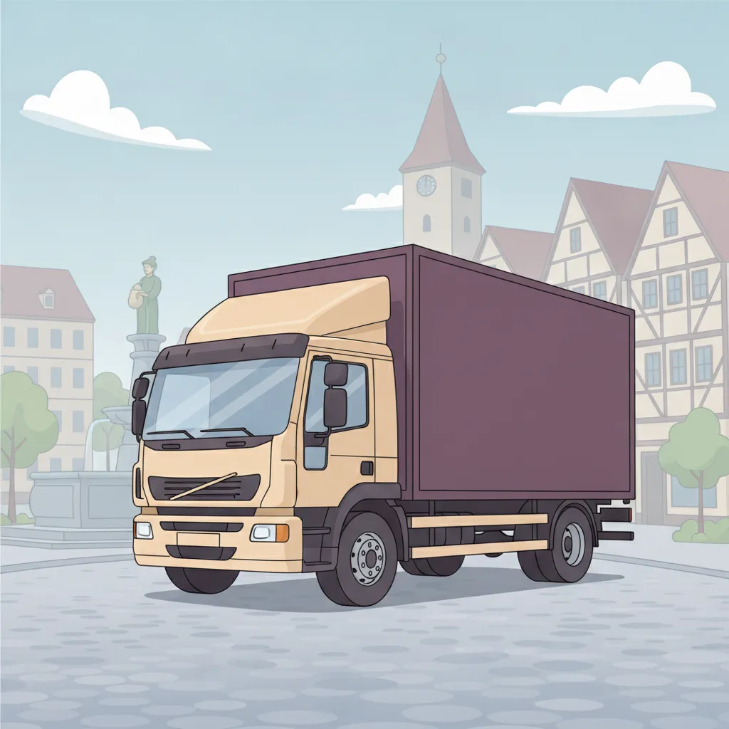 Comic-Illustration: geschlossener Umzugstransporter erreicht Göttingen – Umzug von Hannover nach Göttingen
