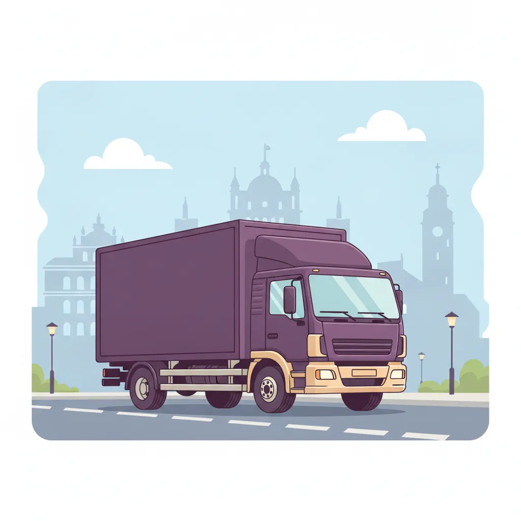 Comic-Illustration: geschlossener Umzugstransporter erreicht Leipzig – Umzug von Hannover nach Leipzig