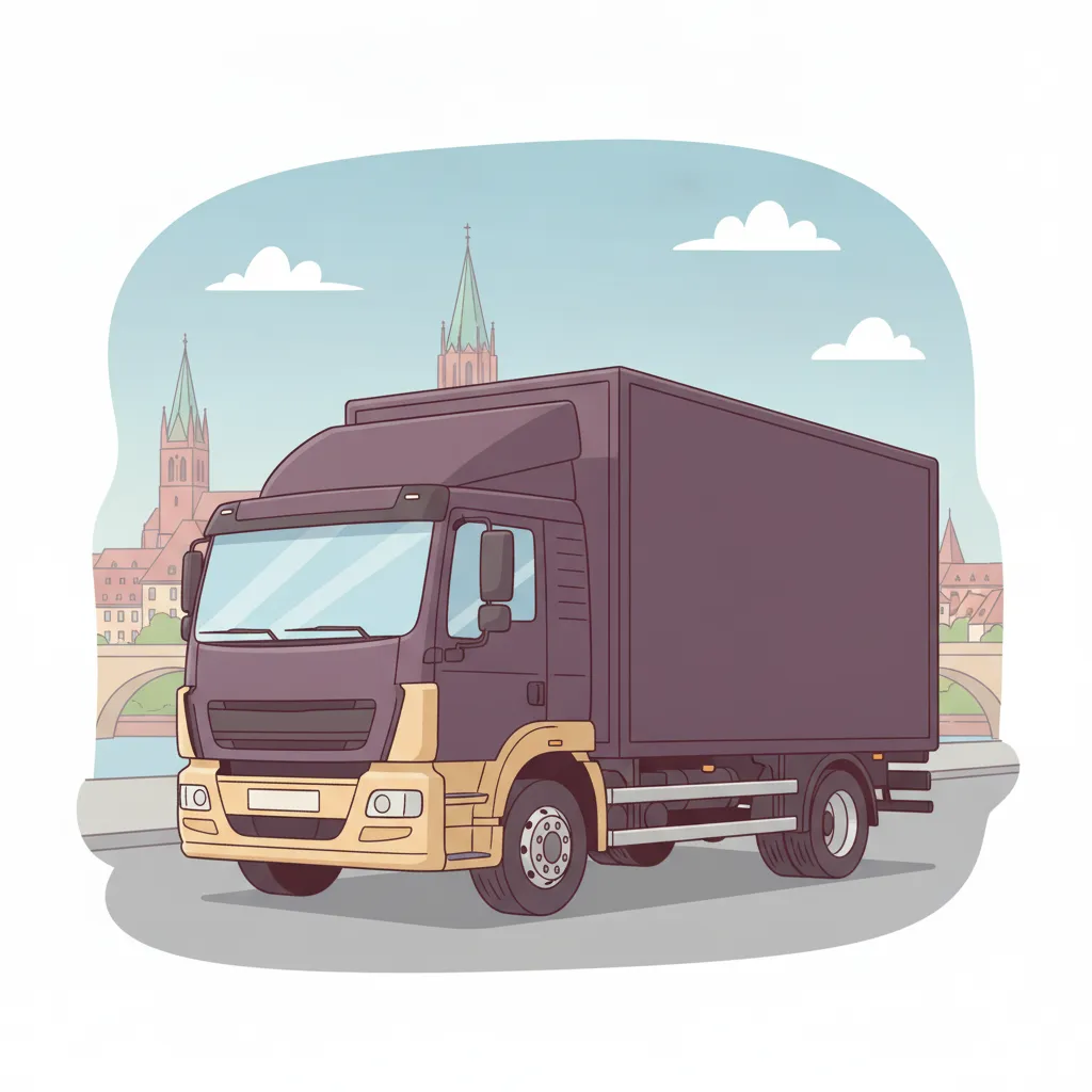 Comic-Illustration: geschlossener Umzugstransporter erreicht Regensburg – Umzug von Hannover nach Regensburg